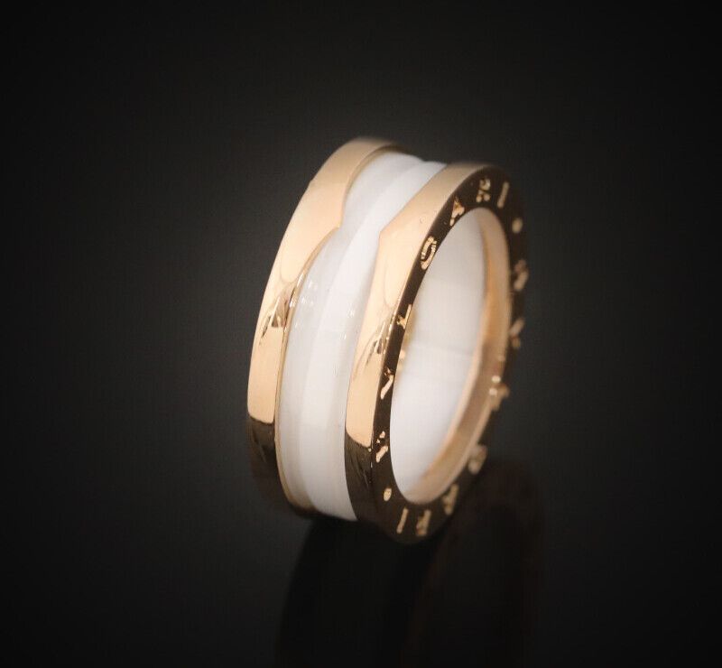 Bulgari 18K Rose Gold White Ceramic 2-Band Ring Size 55 347016 128092908