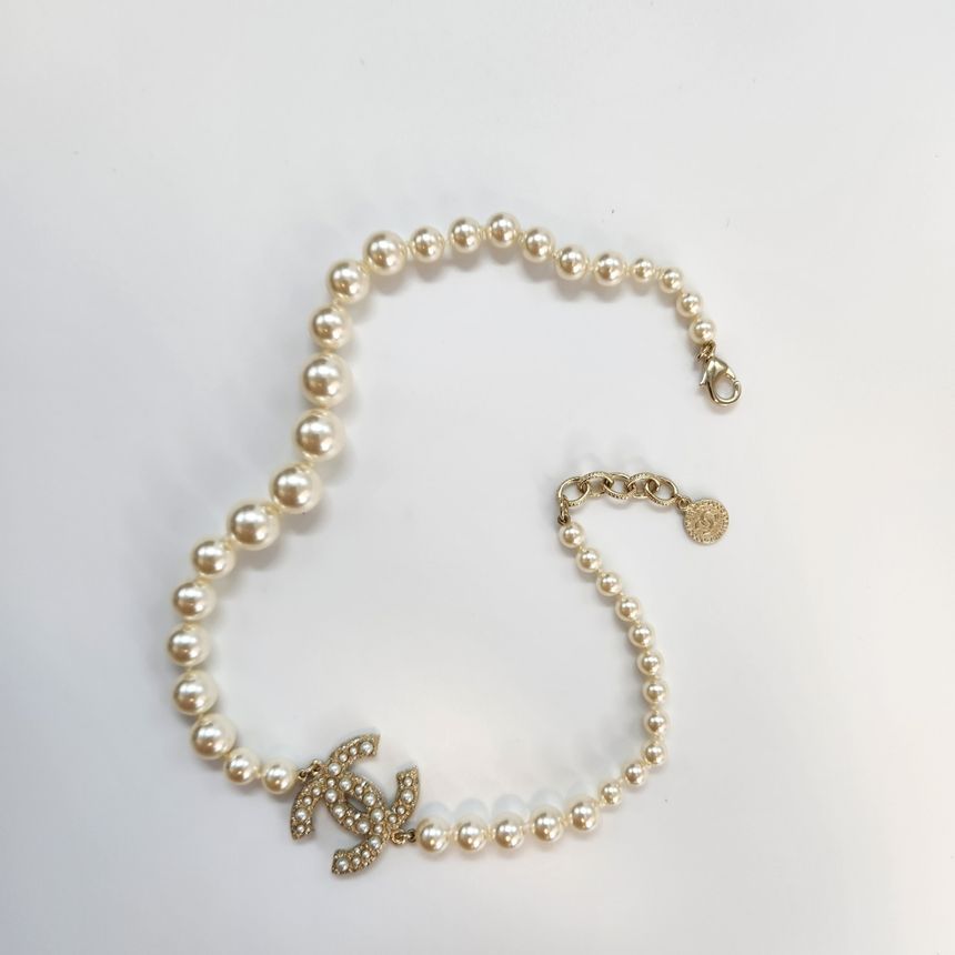 CHANEL CC Logo Pearl Necklace Gold 100th Anniversary Full Set A64757 128491051