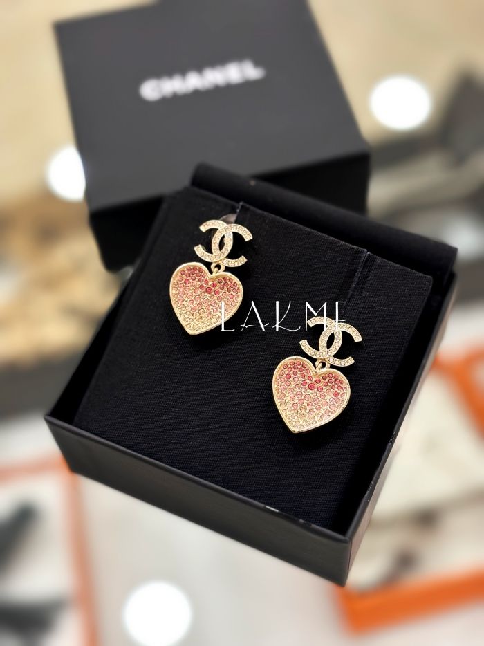 CHANEL Heart Drop CC Earrings Pink/Champagne Gold ABA403b 46496391