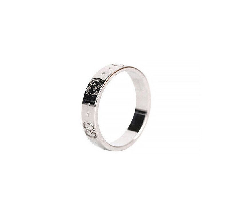 Gucci 18K White Gold Icon Ring Size 9 4mm 7351141573 99036542