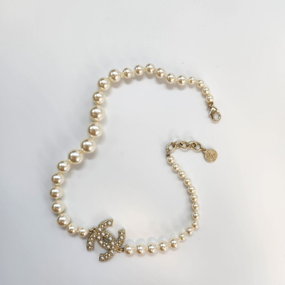 CHANEL CC Logo Pearl Necklace Gold 100th Anniversary Full Set A64757 100182602