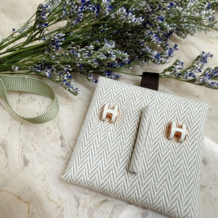Hermes Mini Pop Ash Earring White Blanc Rose Gold H608002FO49 125874213