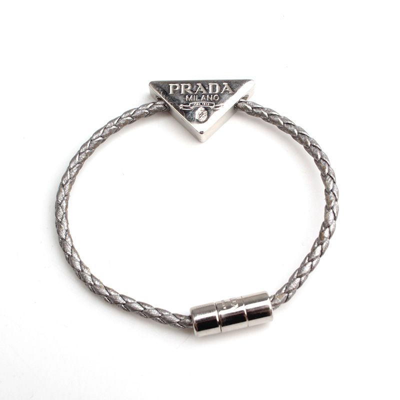 Prada Logo Grey Woven Leather Bracelet 129297763