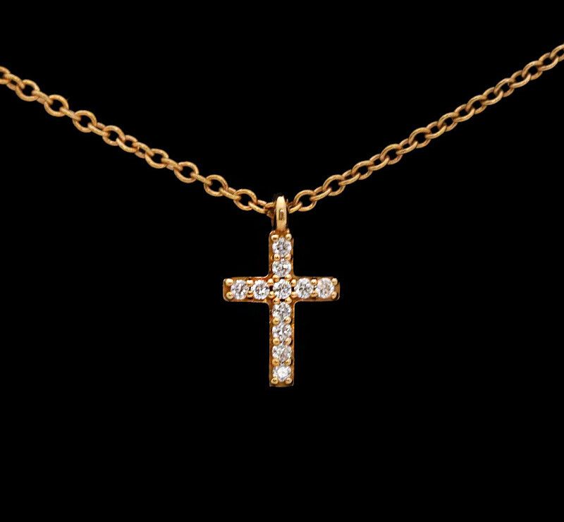 Tiffany & Co Mini Cross Pendant Necklace 18K Rose Gold with Diamonds 7215422505 75875582