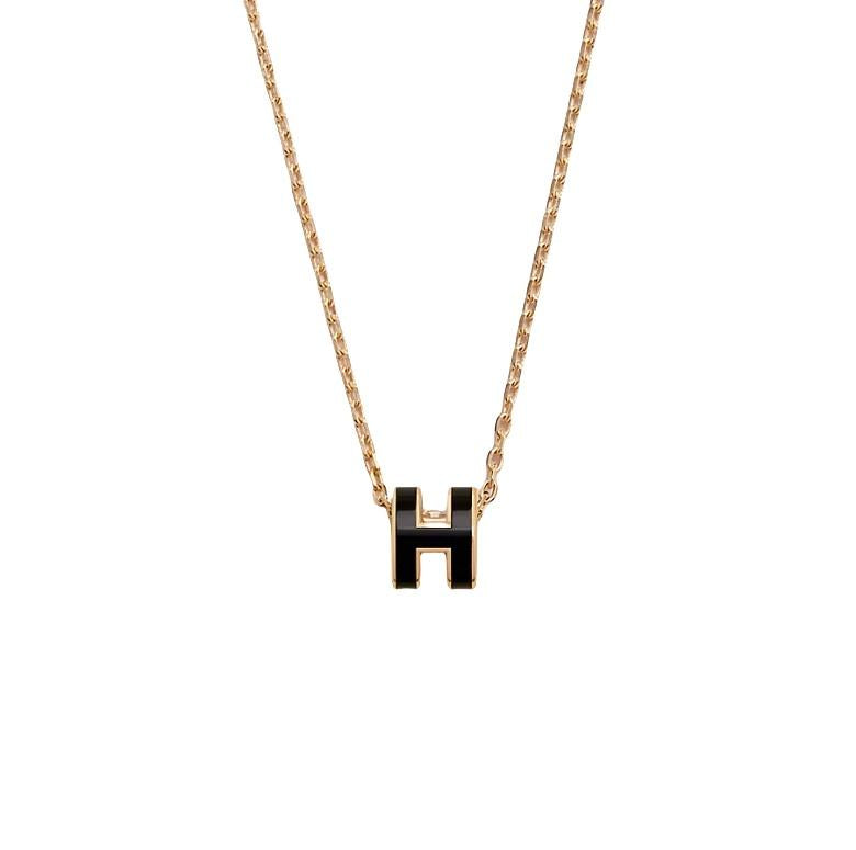 Hermes Mini Pop H Pendant Gold Necklace Noire H147992F 03 129284506