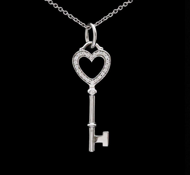 Tiffany & Co Heart Key 18K White Gold Diamond Pendant Necklace 7245399413 75875619