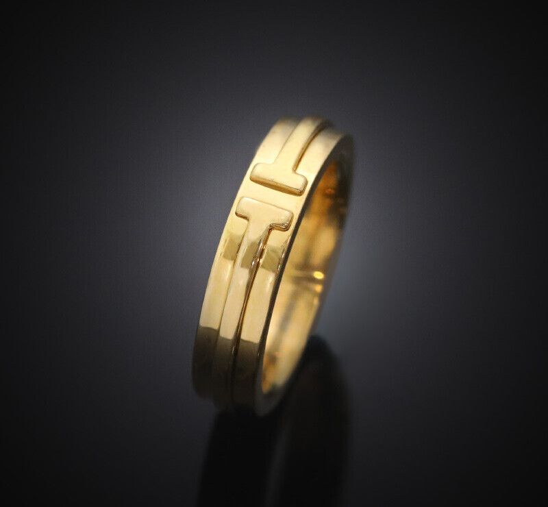 Tiffany & Co 18K Yellow Gold T Narrow Ring Size 9 4.5mm 7245039012 76652071