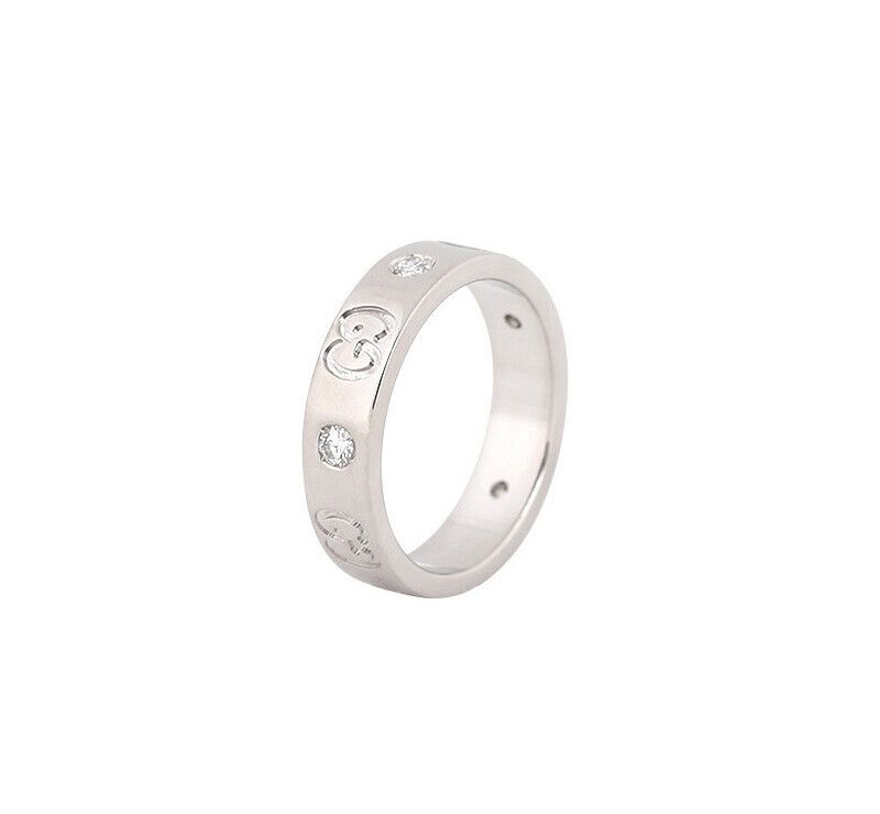 Gucci Icon Ring 18K White Gold Diamond 6P 4mm Size 10 - 7241808079 76033838