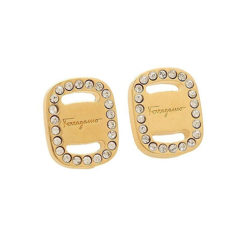Salvatore Ferragamo Logo Crystal Earrings Gold 76-0224 0717135 43752353