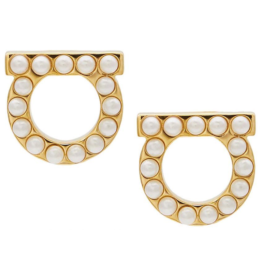 Salvatore Ferragamo 24SS Gancini Pearl Earrings Gold 76-0125 64448501