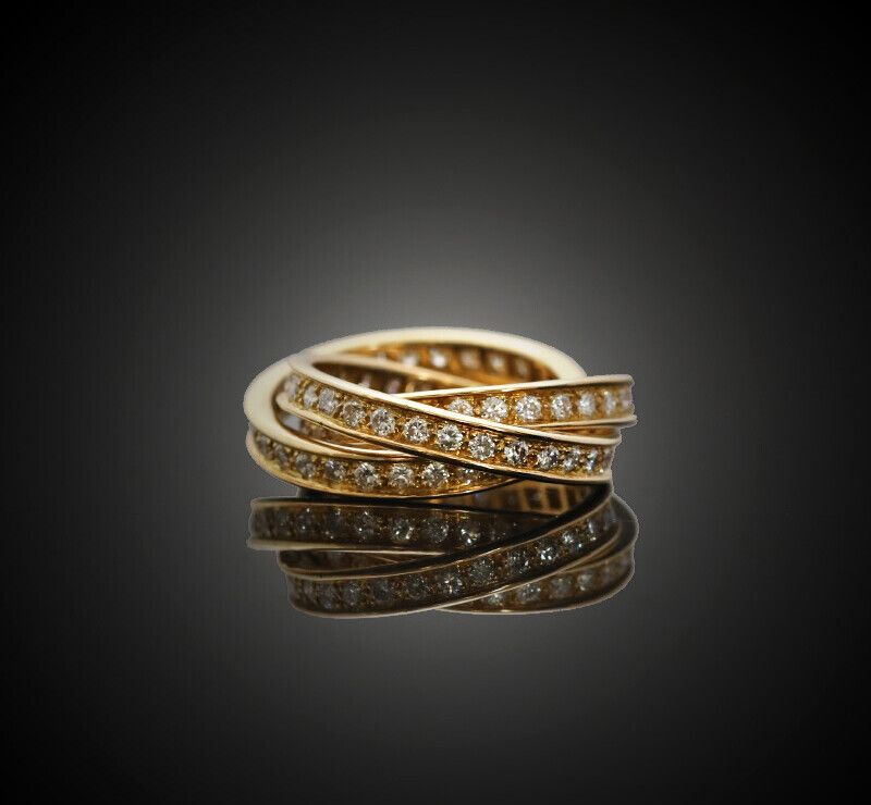 Cartier Trinity Full Diamond 18K Yellow Gold Ring 3mm - SKU: 7241753794 75683728