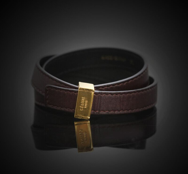 Celine Leather Bangle Bracelet Wine M 7247892765 76894570