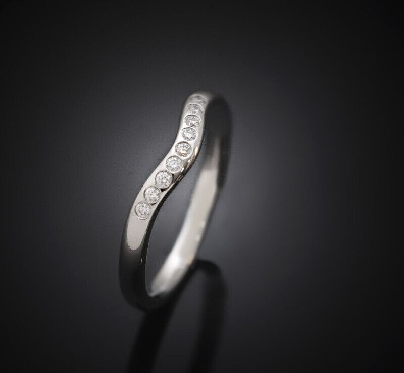 Tiffany & Co Curved Wedding Band Platinum Diamond 9P 9 Size 2MM 7245339106 76033645