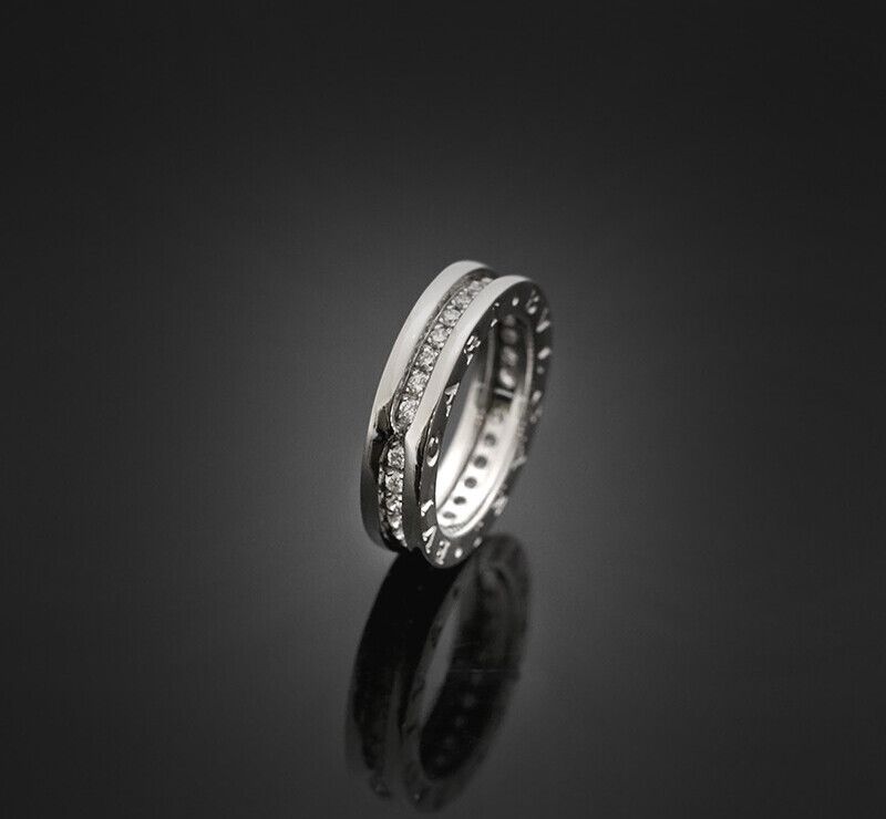 Bulgari 18K White Gold Full Diamond Ring 48 Size 4.7mm 7247864152 76033621
