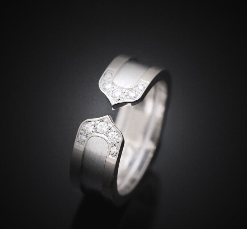 Cartier Double C Ring 18K White Gold Diamond 50 Size 6.5MM 7245072147 76033722