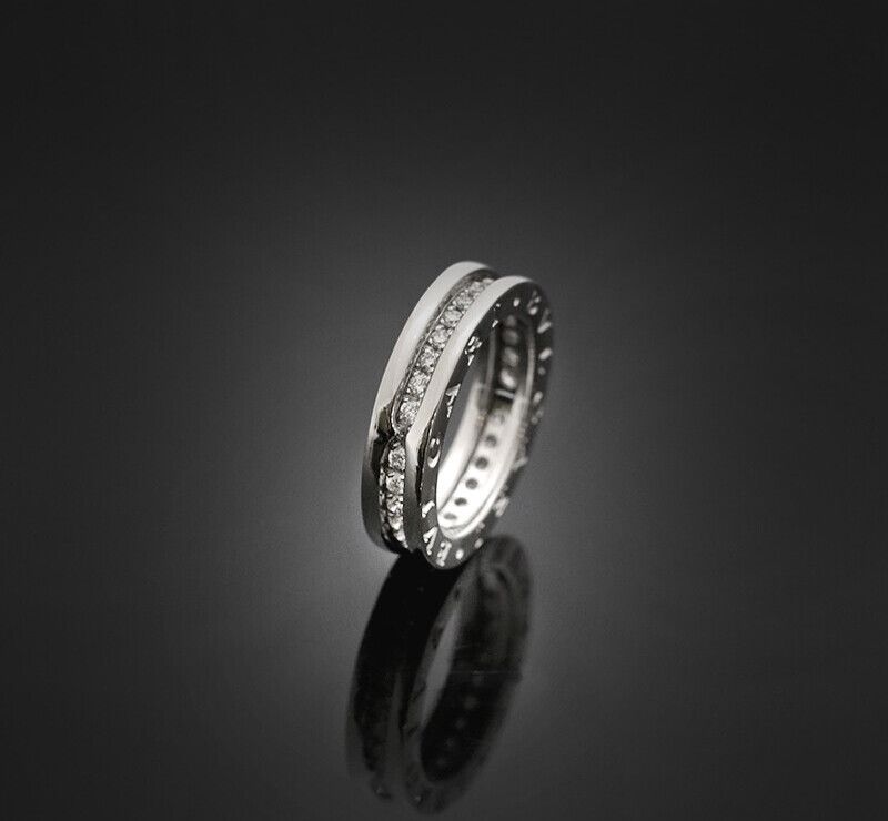 Bulgari 18K White Gold Full Diamond 1 Ring 4.7mm - SKU 7247859130 76033626