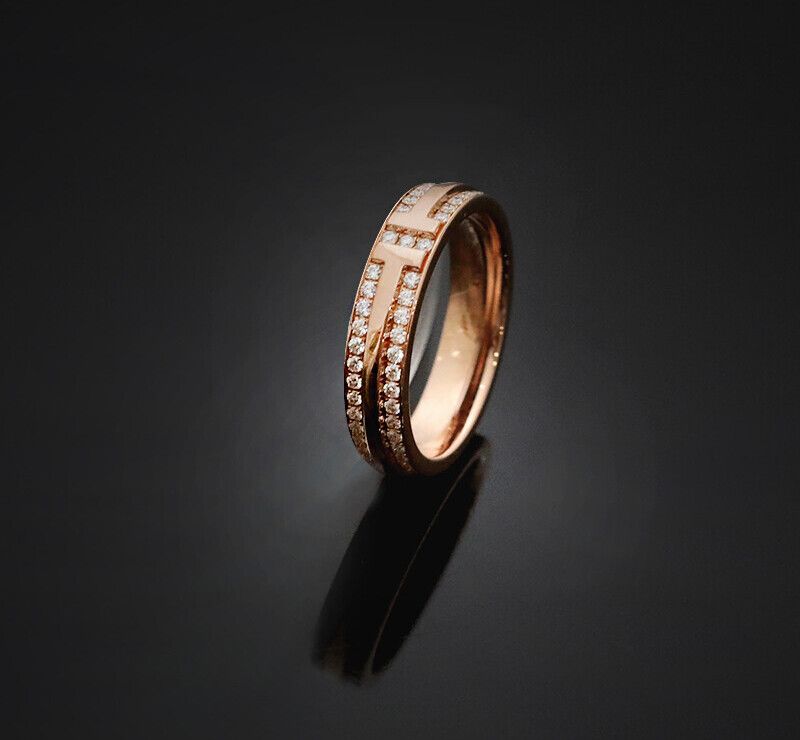 Tiffany & Co 18K Rose Gold T Narrowing with Full Pave Diamond Size 12 4.5MM Ring 7247754807 76033478