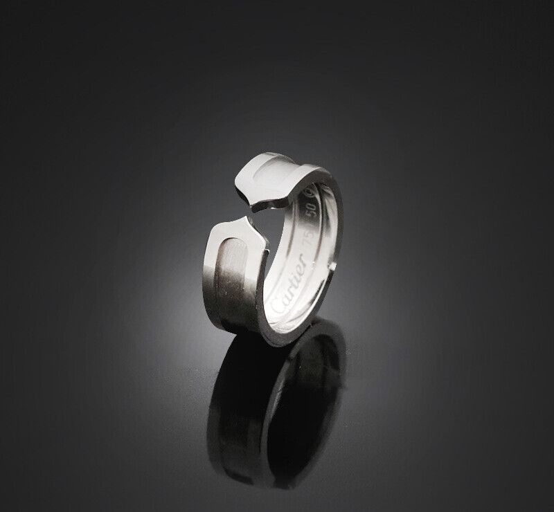 Cartier 18K White Gold Double C Ring 6.4mm Size 50 7247733211 76033649
