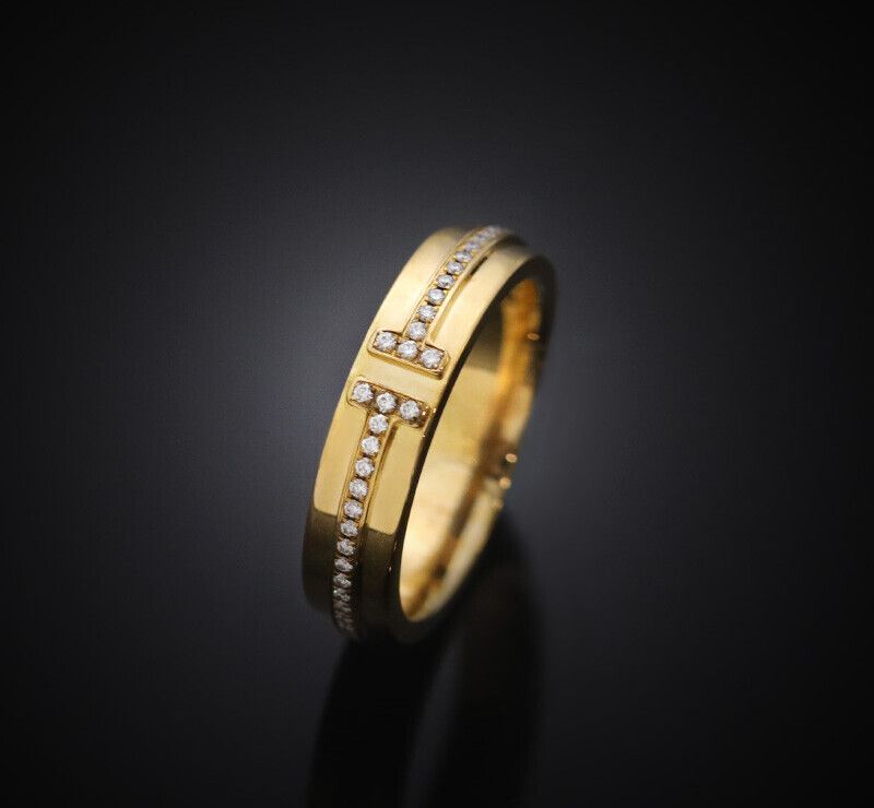 Tiffany & Co T Narrow Ring 18K Yellow Gold Diamond 9mm 4.5MM 7245371773 75876170