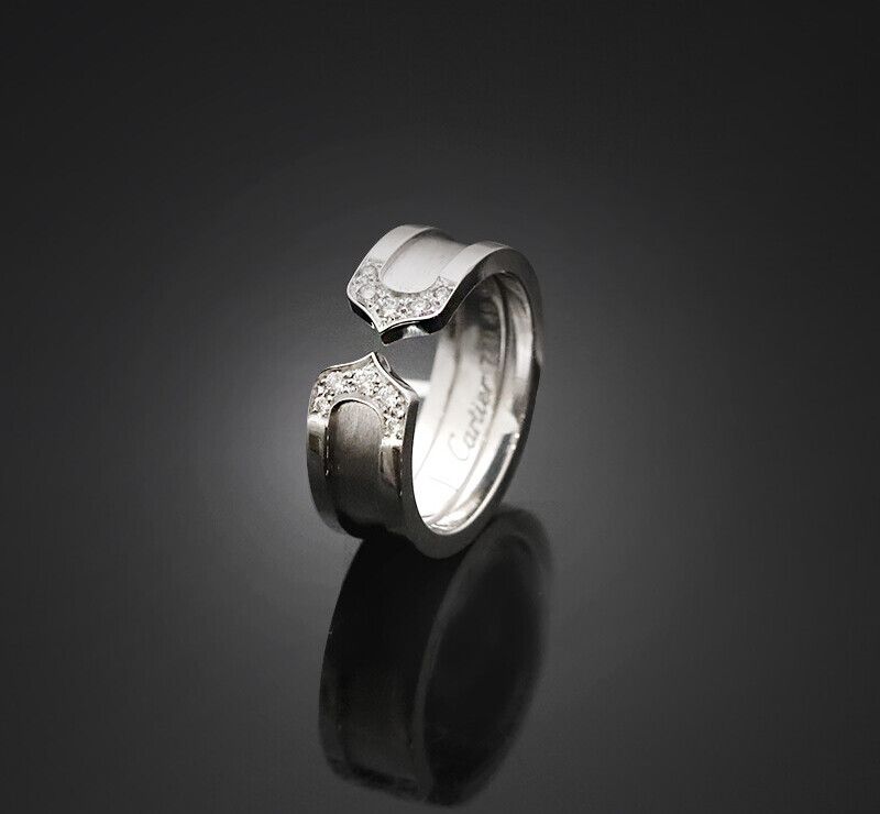 Cartier Double C Ring 18K White Gold Diamond 6.4MM 7246175530 75875786