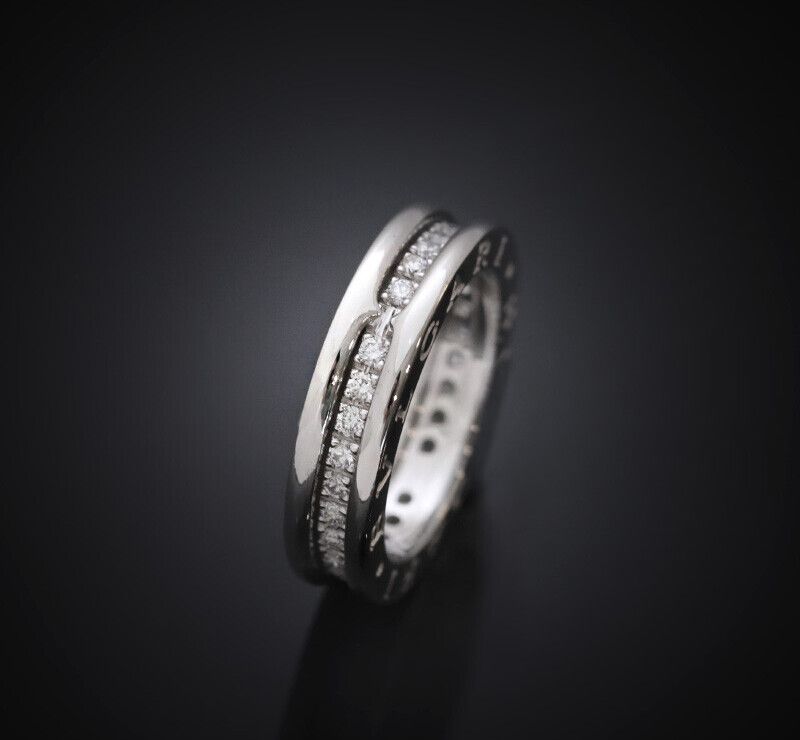 Bulgari 18K White Gold Diamond Ring 48 Size 4.6MM 7245380035 75875670