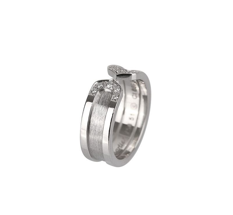Cartier Double C Ring 18K White Gold Diamond 6.4mm - Size 51 7243185018 75875727