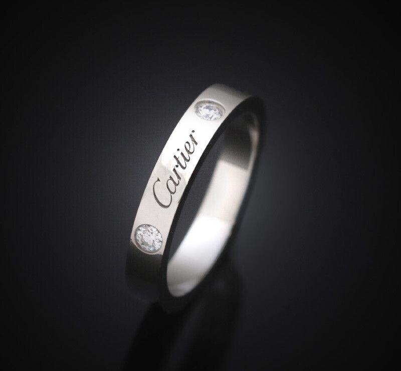 Cartier Platinum Diamond 2P Wedding Band 49 Size 3MM 7217399460 75683804