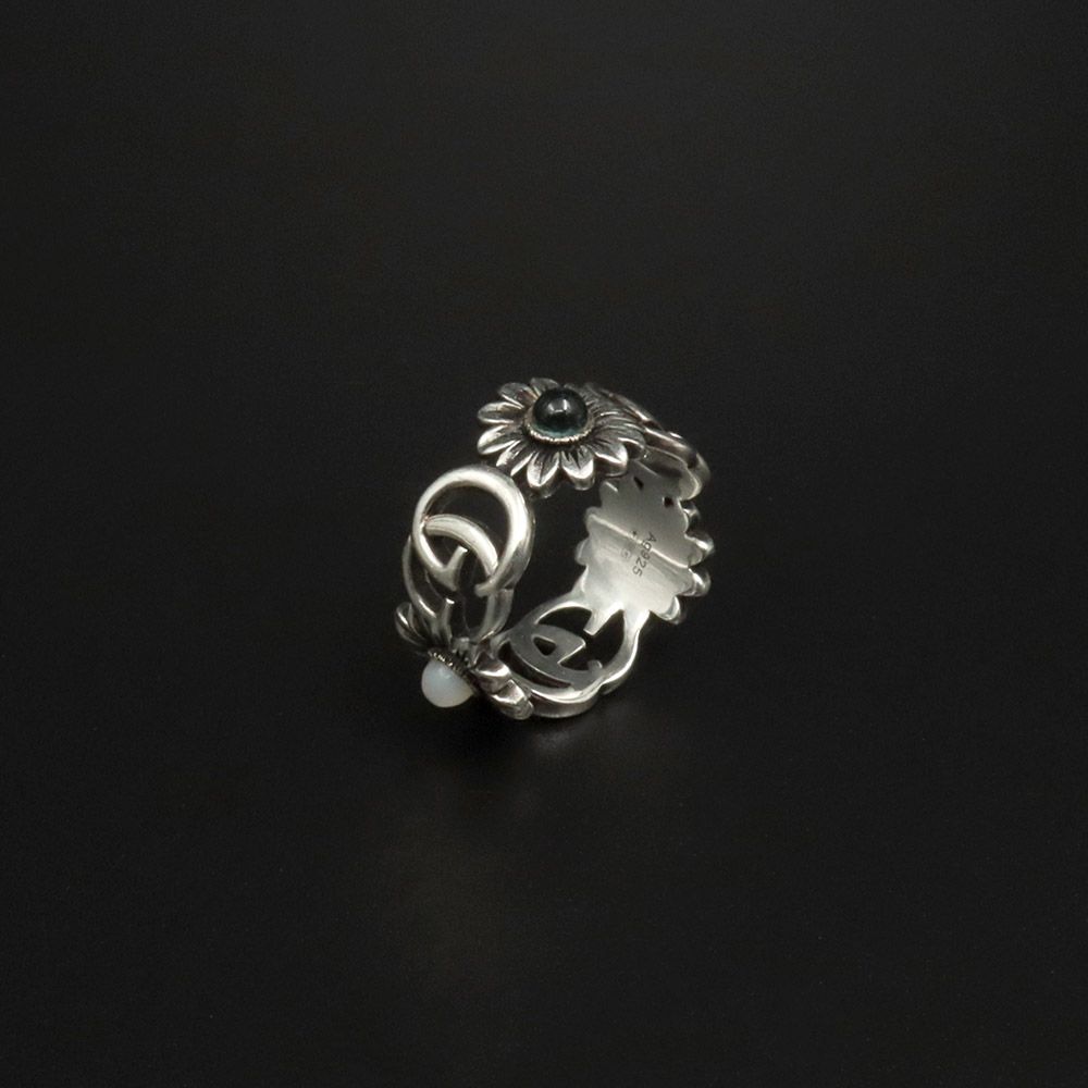 Gucci 925 Sterling Silver Double G Mother-of-Pearl Flower Ring 9 / 527394 130486384
