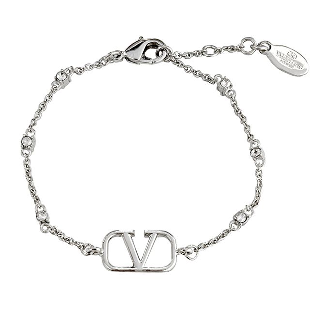 Valentino V Logo Signature Chain Crystal Bracelet Palladium 5W2J0W24 YCW 68S 124381142
