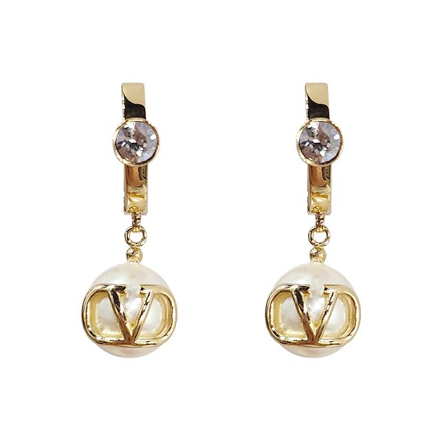Valentino Crystal V Logo Signature Pearl Drop Earrings 3W2J0T76 QVS Y49 123472637