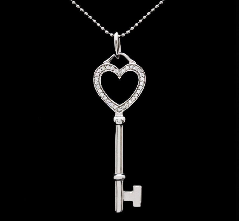 Tiffany & Co Heart Key 18K White Gold Diamond Necklace 7241690235 75679459