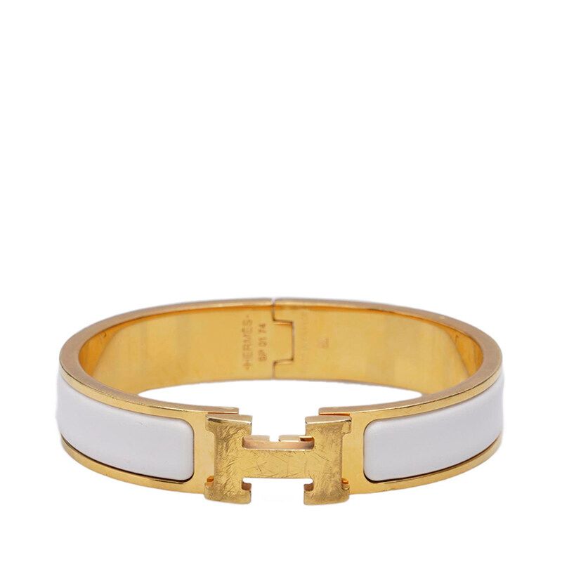 Hermes White Yellow Gold Clickash PM Bracelet 125329729
