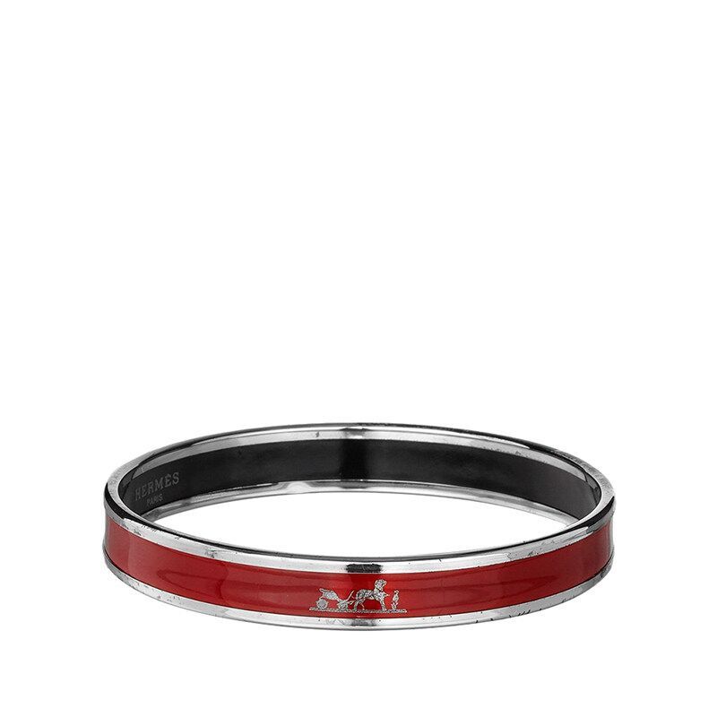 Hermes Red Silver Caleche Bangle Bracelet 118577814