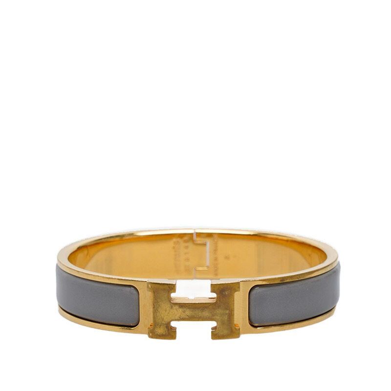 Hermes Gray Yellow Gold Click Ash PM Bracelet 118578004