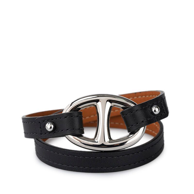 Hermes Black Silver Granville Double Tour Bracelet 12345 118577808