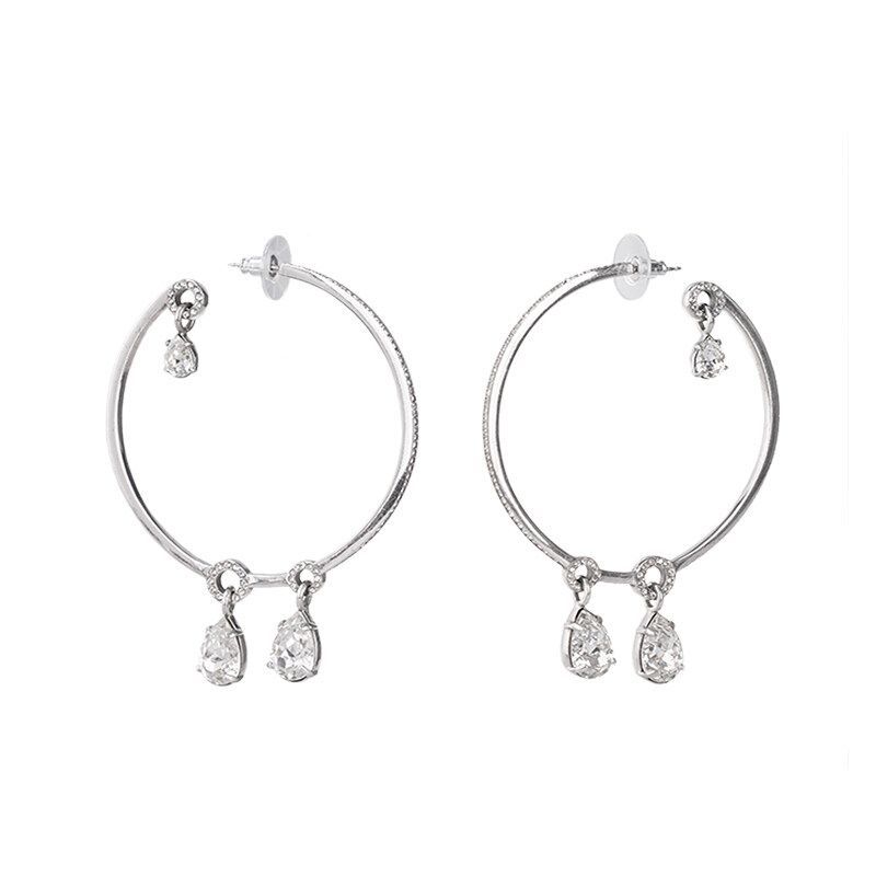 Dior Silver Crystal Drop Hoop Earrings 118577700
