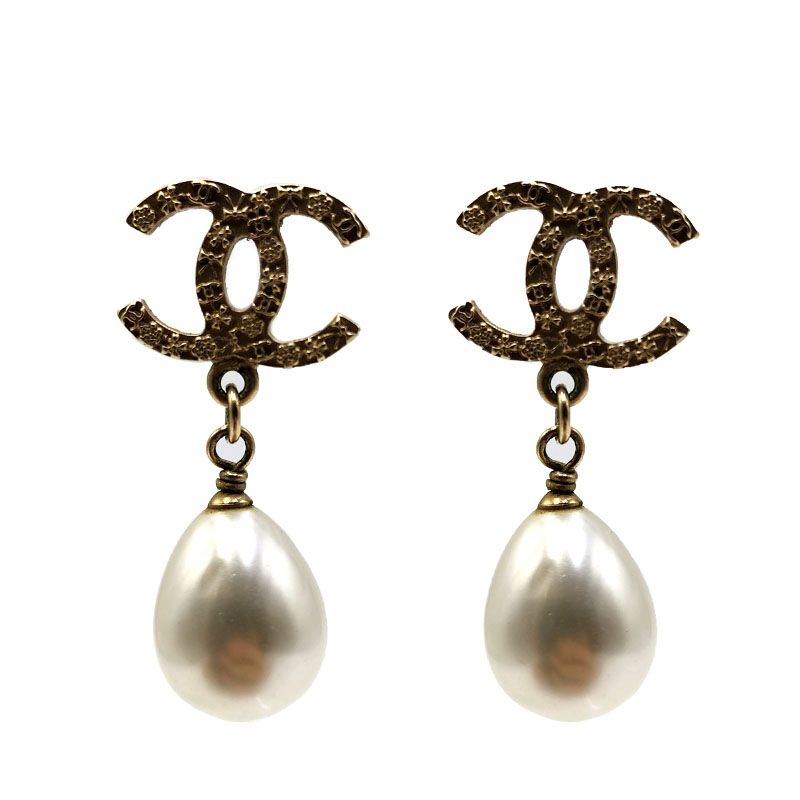CHANEL CC Logo Pearl Drop Earrings 12345 120086446