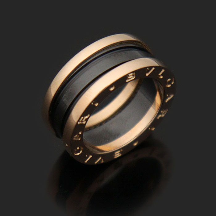 Bulgari 18K Rose Gold Black Ceramic B.Zero1 2-Band Ring 49 127296088