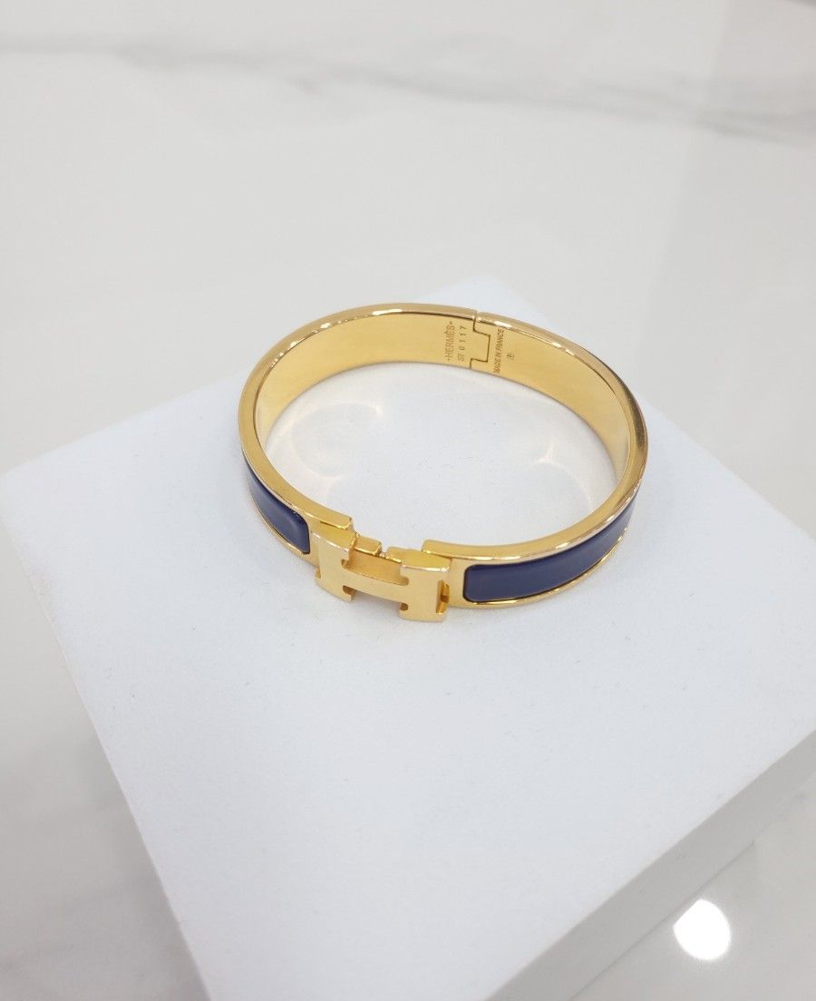 Hermes Deep Blue Gold Click H Bracelet 126949767