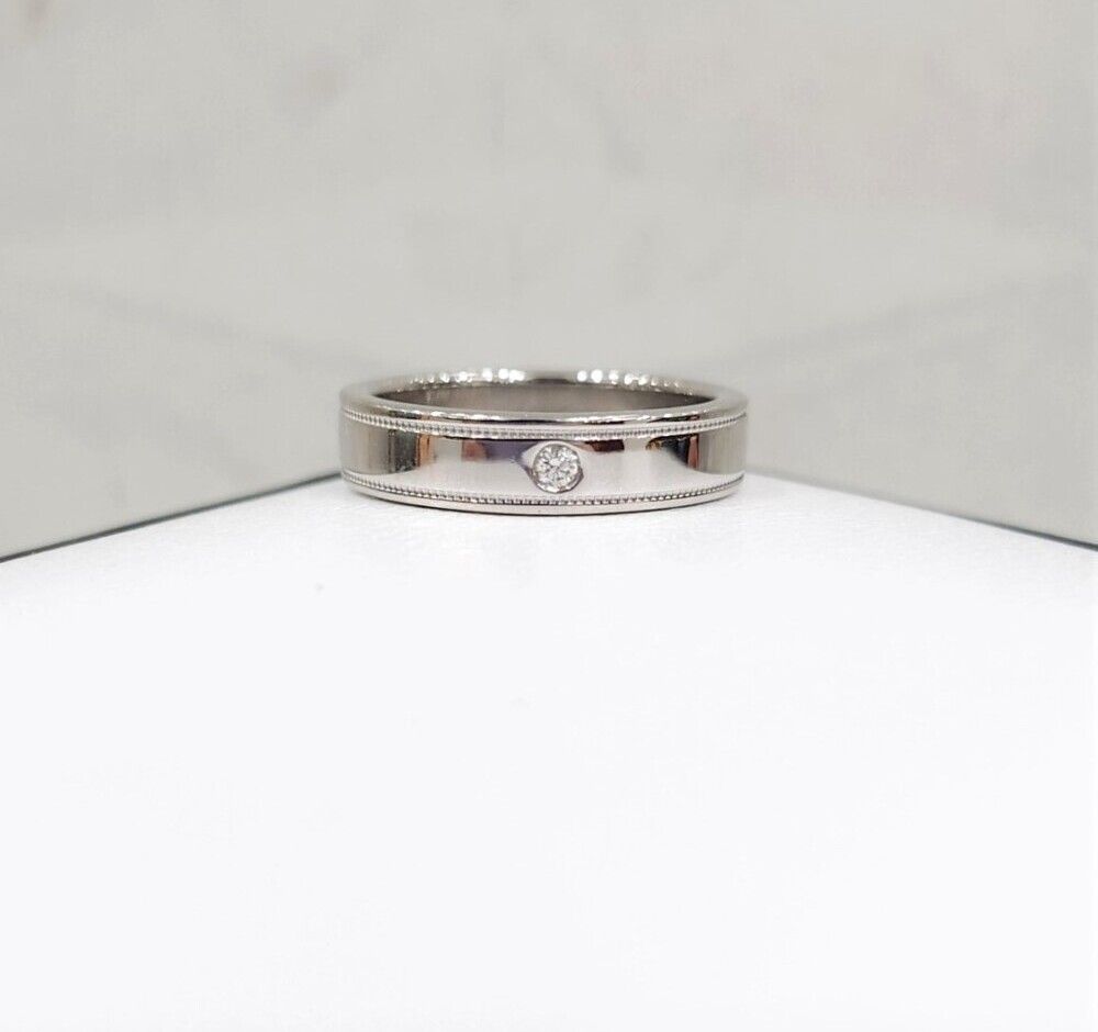 Tiffany & Co Diamond 1P Double Milgrain Band Ring Platinum 4MM Size 7 SKU123 120931910