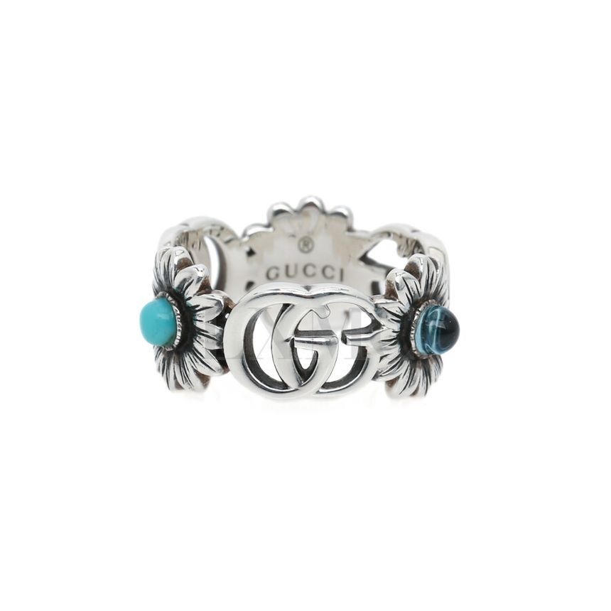 Gucci Silver Double G Mother of Pearl Flower Ring Size 10 527394 125416574