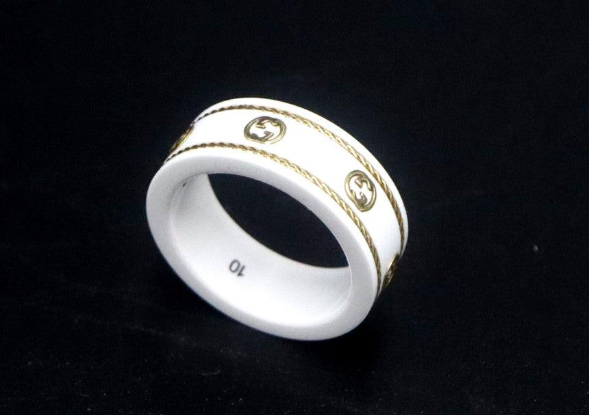 Gucci Interlocking G Icon Ring 18K Yellow Gold White Zirconia 606826 11 73358542