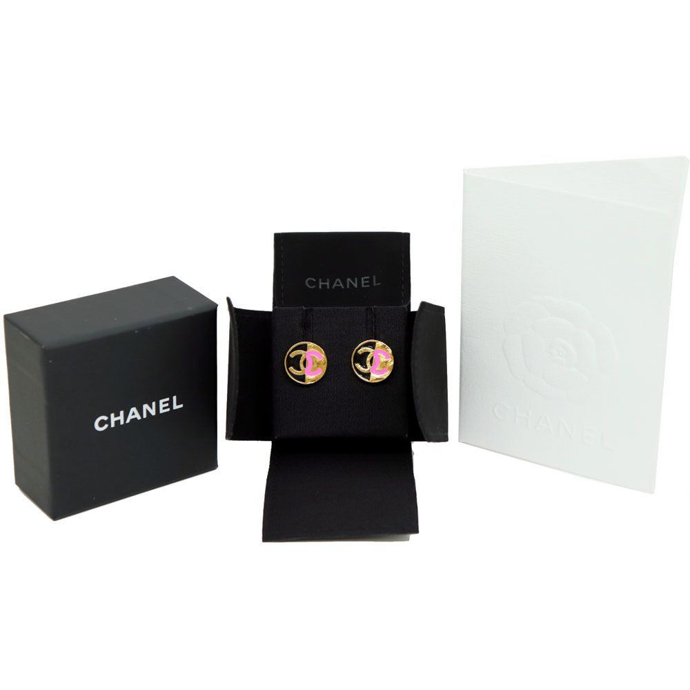CHANEL Black Pink CC Logo Stud Earrings ABC501 98032214
