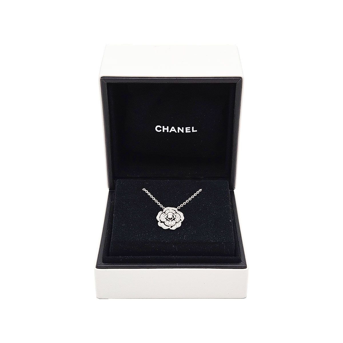 CHANEL 18K White Gold Comete Camellia Diamond Necklace J12071 118852887
