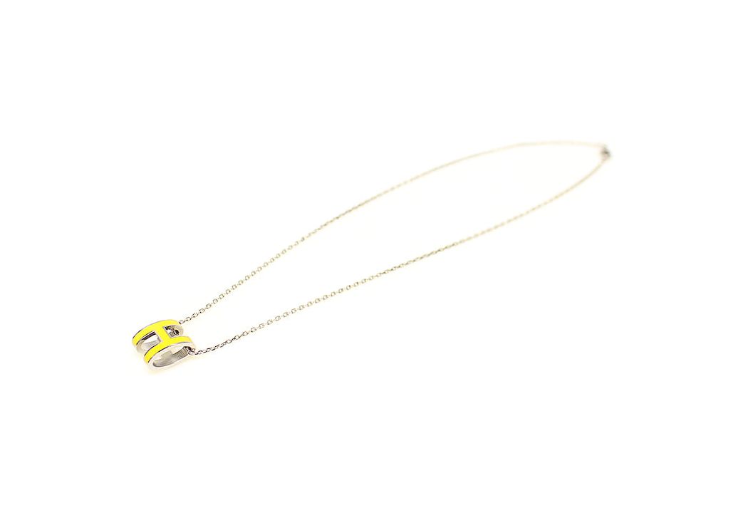 Hermes New Lime Lacquer Silver Tone POP H Pendant Necklace H147991FP 61459517