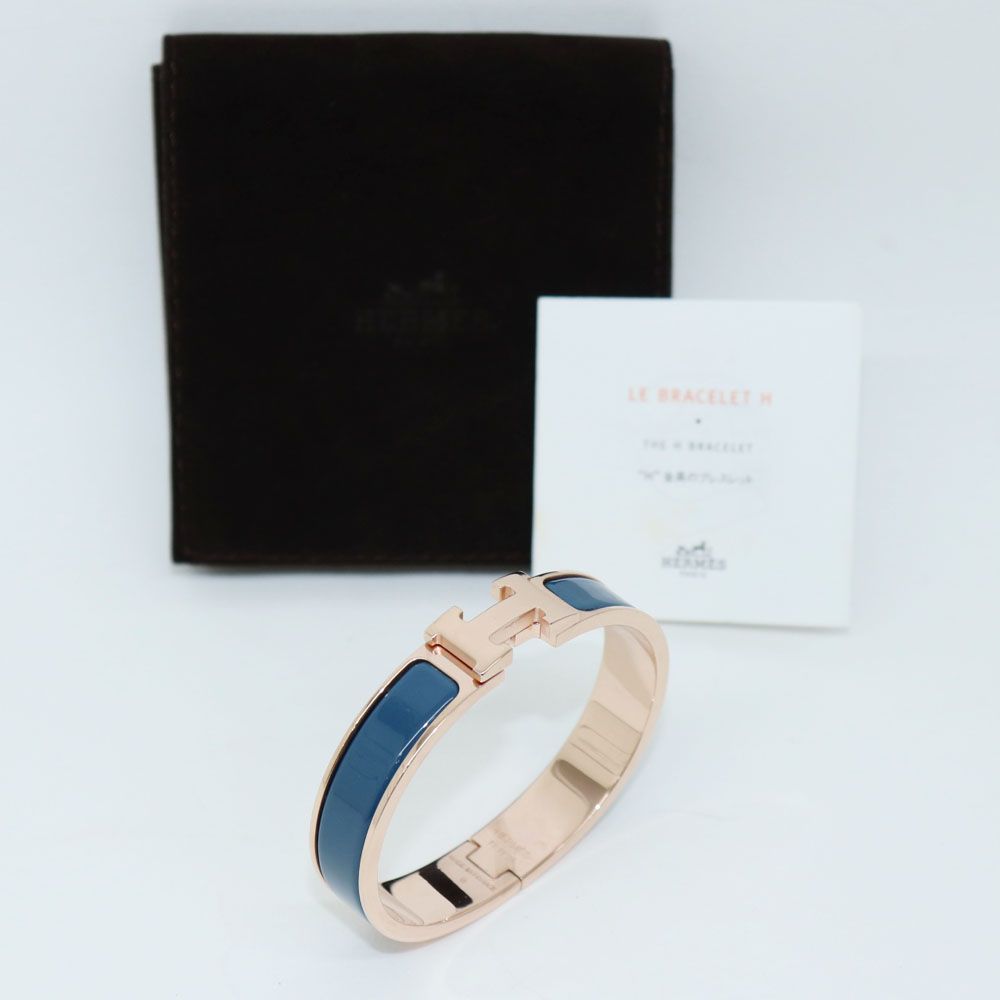 Hermes Hermes Click H Bracelet PM Pink Gold and Dark Blue 12345 58906397