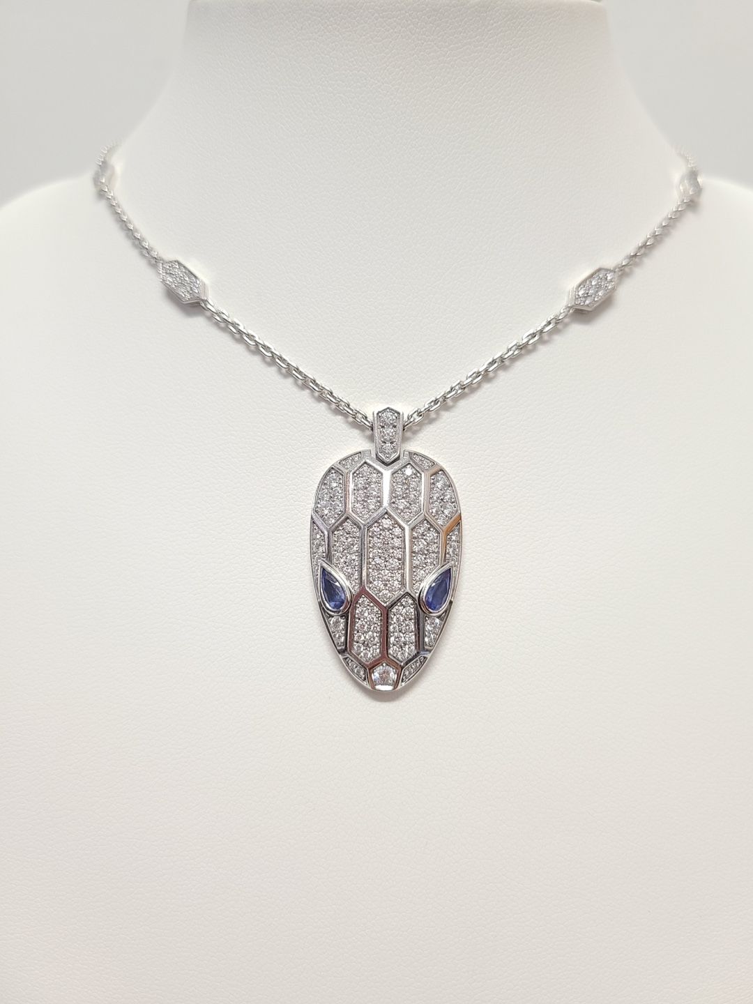 Bulgari White Gold Sapphire Full Pave Serpenti Necklace 123851357