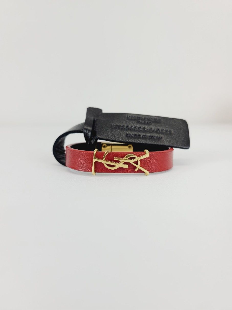Saint Laurent Red Gold Opium Logo Leather Bracelet 41913858