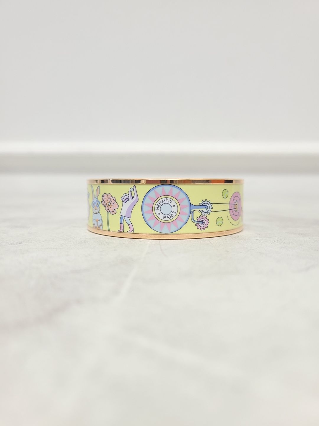 Hermes Rose Gold Enamel Printed Bangle Bracelet 119957322
