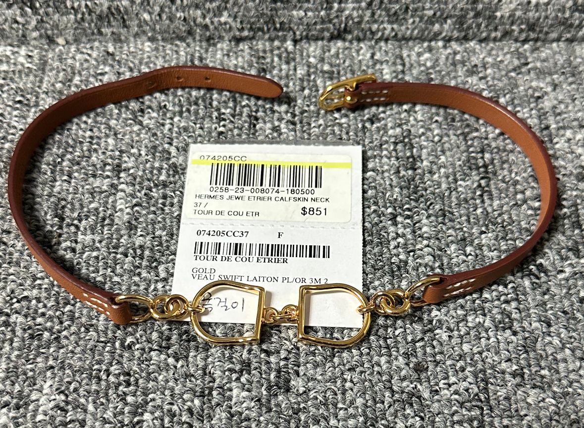Hermes Brown Gold Double Wrap Bracelet and Choker 12345 57161962